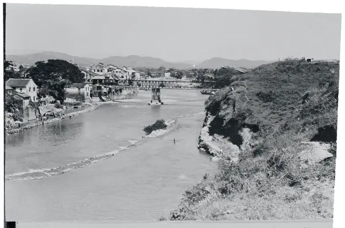 Framed Print : Town Scene with Bridge over River