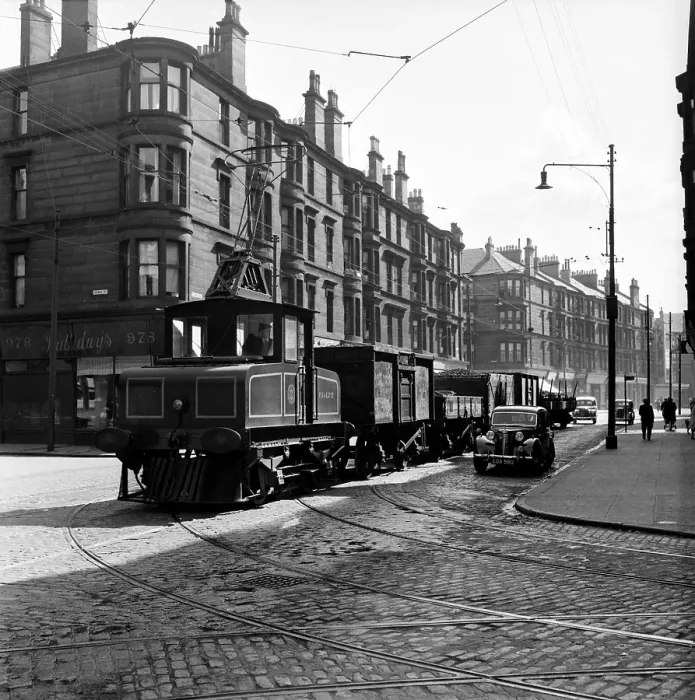 Framed Print : Town Tram. 17th July 1954: An old-fashioned tram moves through the streets Framed Print : Town Tram. 17th July 1954: An old-fashioned tram moves through the streets