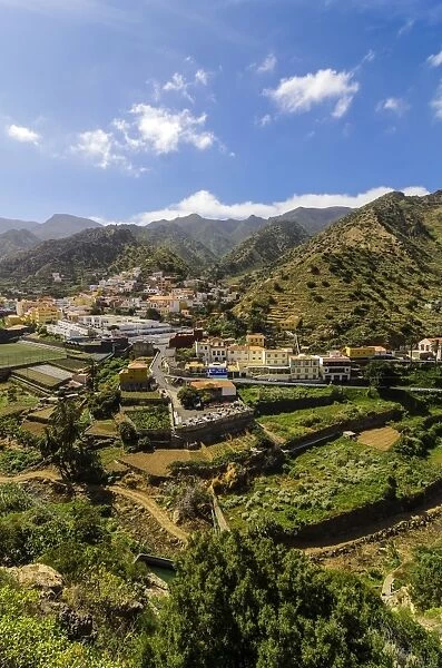 Town of Vallehermoso, from the Mirador Almendrillo, Vallehermoso, La Gomera, Canary Islands, Spain