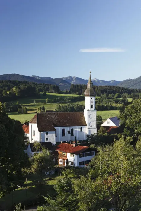 Framed Print : Town view with parish church of St. George, Bad Bayersoien, Pfaffenwinkel, Upper Bavaria, Bavaria, Germany, Europe, PublicGround Framed Print : Town view with parish church of St. George, Bad Bayersoien, Pfaffenwinkel, Upper Bavaria, Bavaria, Germany, Europe, PublicGround