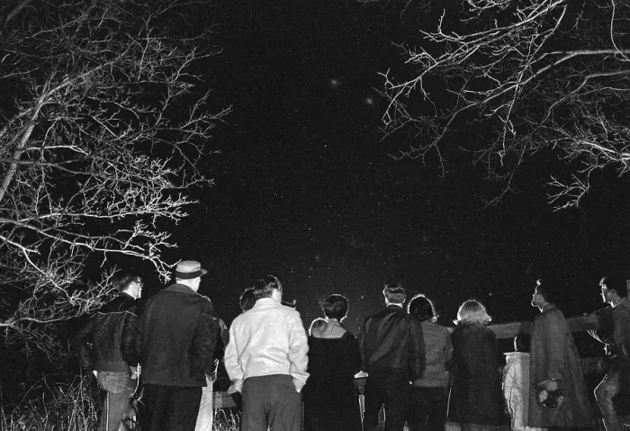 Framed Print : Towns People Watching Night Sky For UFOs