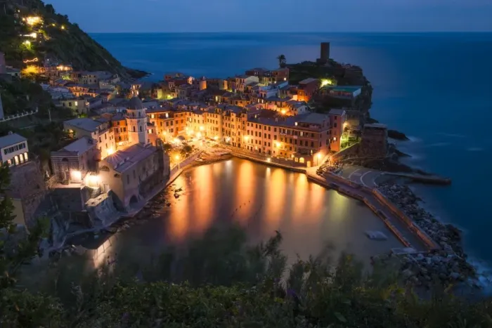 Framed Print : Townscape at dusk, Vernazza, Cinque Terre, Liguria, Italy Framed Print : Townscape at dusk, Vernazza, Cinque Terre, Liguria, Italy