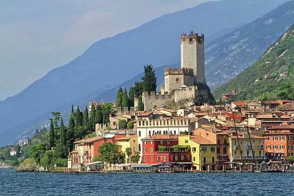 Townscape with Lake Garda, Malcesine, Verona province, Veneto, Italy