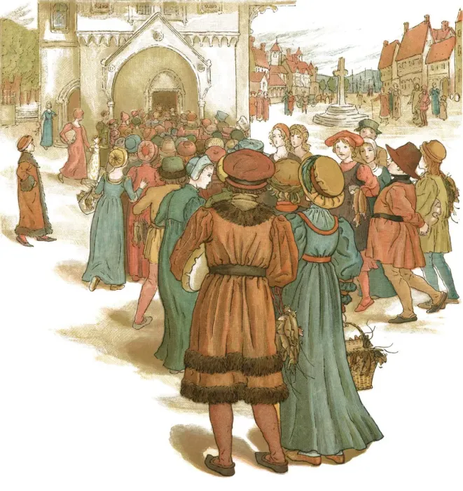 Framed Print : Townsfolk queuing to enter the town hall Framed Print : Townsfolk queuing to enter the town hall