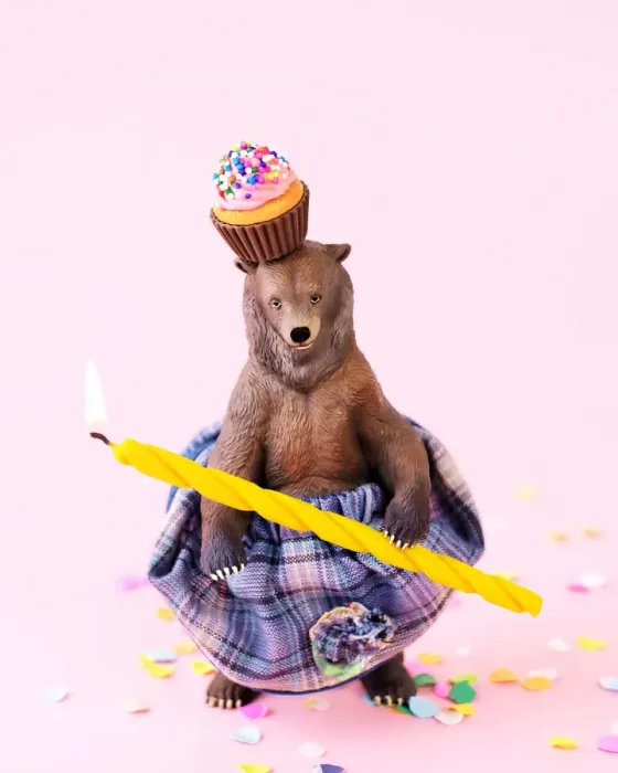Framed Print : Toy grizzly bear in a skirt at a party Framed Print : Toy grizzly bear in a skirt at a party