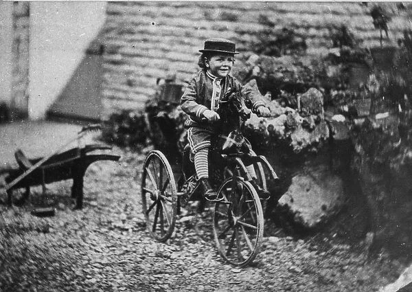 Toy Horse. 1870: A child on a toy horse on wheels. (Photo by Hulton Archive / Getty Images)