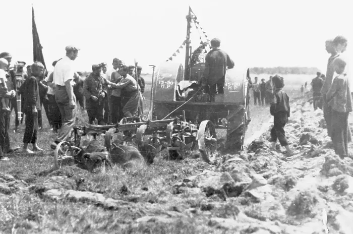 Framed Print : Tractors Being Used to Clear Land in USSR