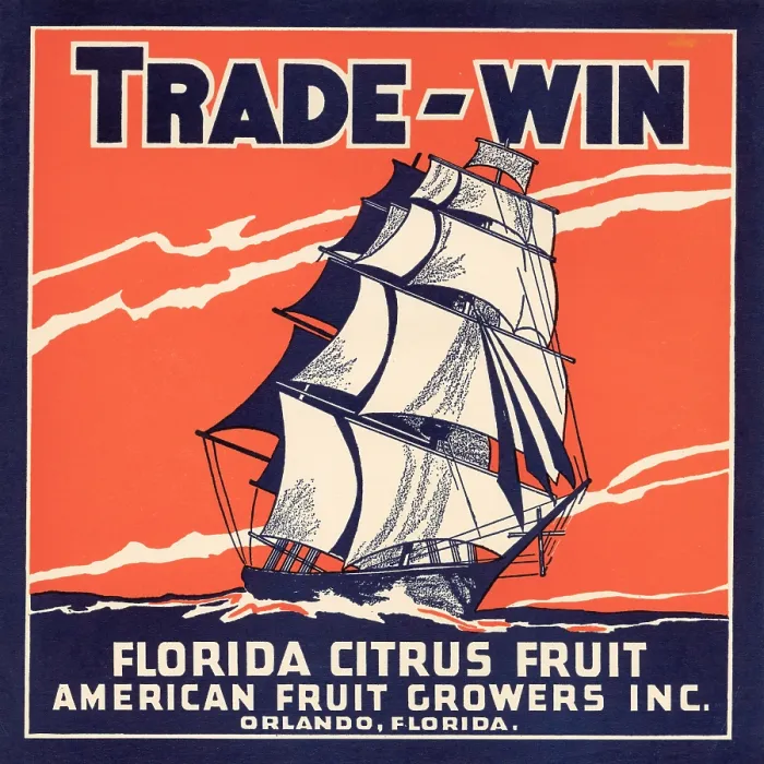 Framed Print : Trade-Win. Fruit crate label for the Trade-Win brand of Florida citrus fruits from Orlando Framed Print : Trade-Win. Fruit crate label for the Trade-Win brand of Florida citrus fruits from Orlando