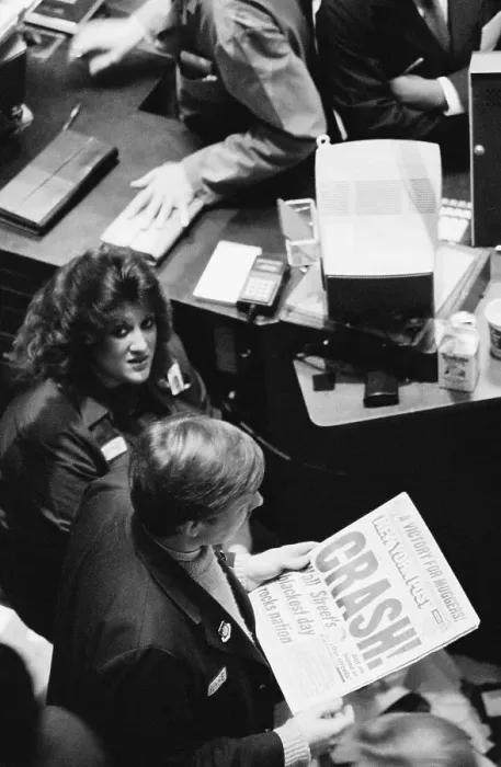 Framed Print : Trader On Floor Reads About Black Monday Framed Print : Trader On Floor Reads About Black Monday