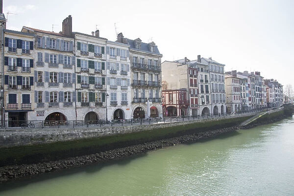Traditional architecture on Nive river banks, Bayonne, France