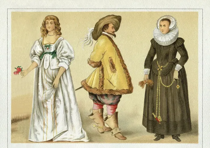 Framed Print : Traditional clothing England and Germany 17th century Framed Print : Traditional clothing England and Germany 17th century
