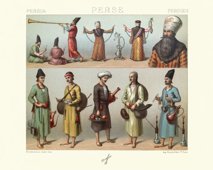 Framed Print : Traditional costumes of Persia, Servants of the Shah Framed Print : Traditional costumes of Persia, Servants of the Shah