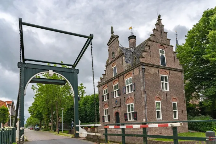 Framed Print : Traditional Dutch architecture and bridge