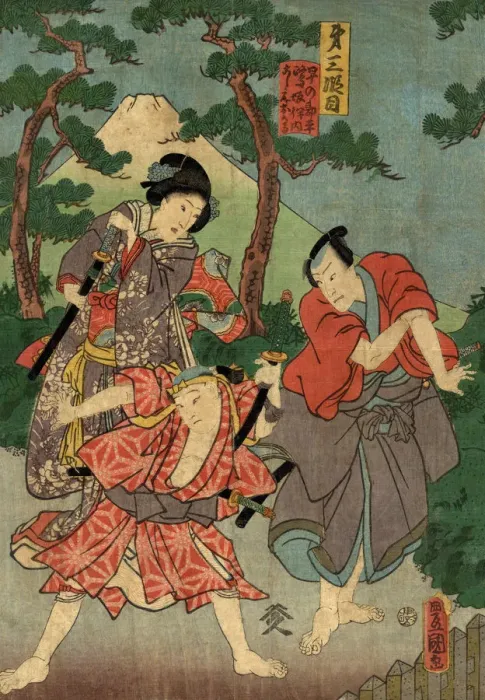 Framed Print : Traditional Japanese Woodblock print of Actors
