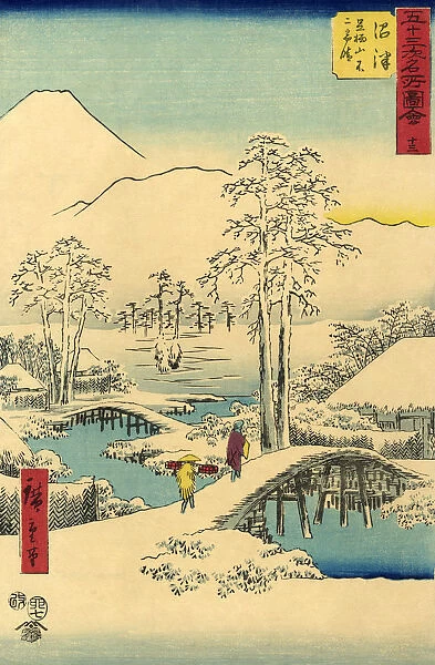 Traditional Japanese Woodblock snow scene