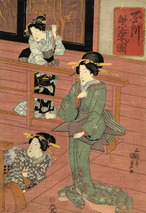 Framed Print : Traditional Japanese Woodblock of a women in room Framed Print : Traditional Japanese Woodblock of a women in room