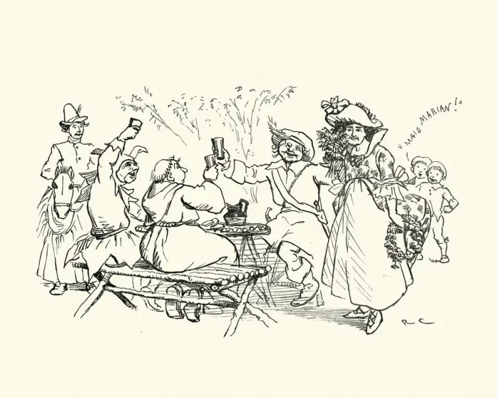 Framed Print : Traditional mummers actors drinking having lunch in the garden, Victorian Framed Print : Traditional mummers actors drinking having lunch in the garden, Victorian