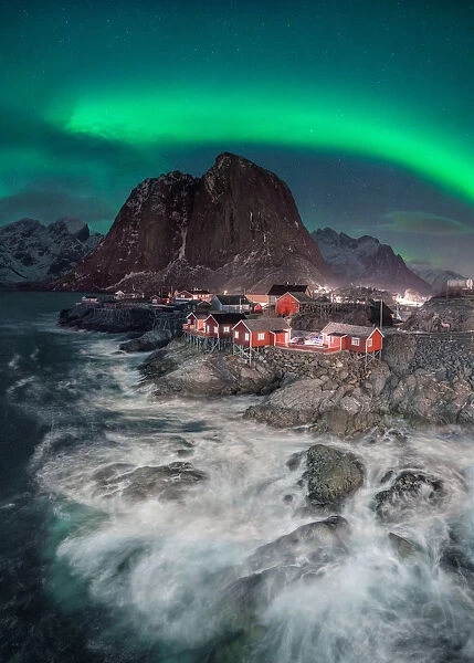 Traditional Norwegian fishing cottages, huts, Hamnoy in Lofoten in northern Norway