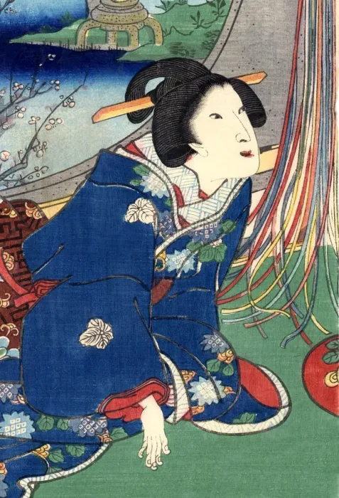 Framed Print : Traditional Woodblock Print Woman Kneeling Framed Print : Traditional Woodblock Print Woman Kneeling