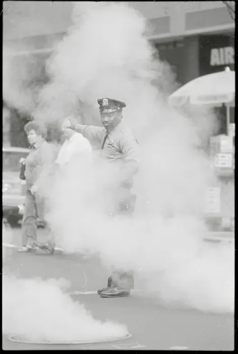 Framed Print : Traffic Police Officer Cover with Smoke Framed Print : Traffic Police Officer Cover with Smoke