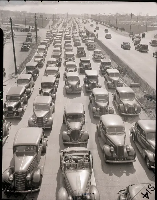 Framed Print : Traffic on the Way to the World's Fair Framed Print : Traffic on the Way to the World's Fair