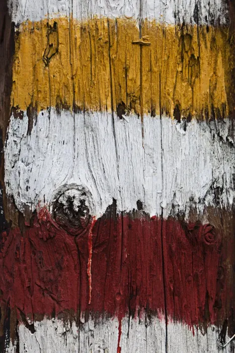 Framed Print : Trail marker painted on a tree trunk Framed Print : Trail marker painted on a tree trunk