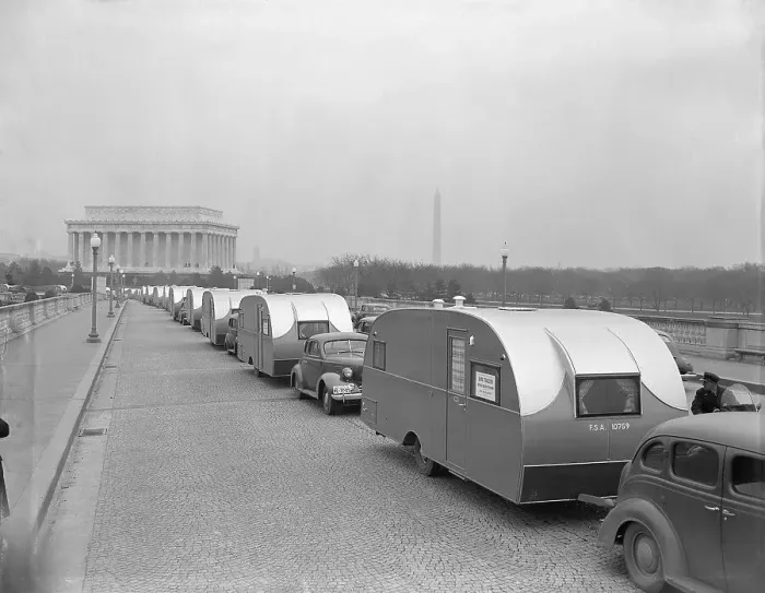 Framed Print : Trailers for Homeless on Street Framed Print : Trailers for Homeless on Street