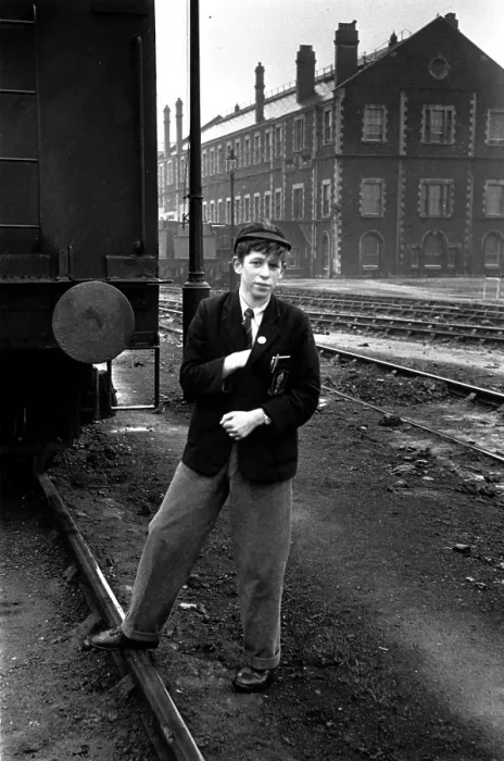 Framed Print : Train Boy. 1952: A trainspotting schoolboy waiting at a railway siding Framed Print : Train Boy. 1952: A trainspotting schoolboy waiting at a railway siding