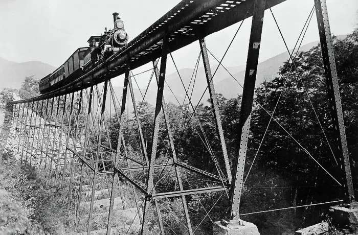 Framed Print : Train Crossing Railroad Trestle