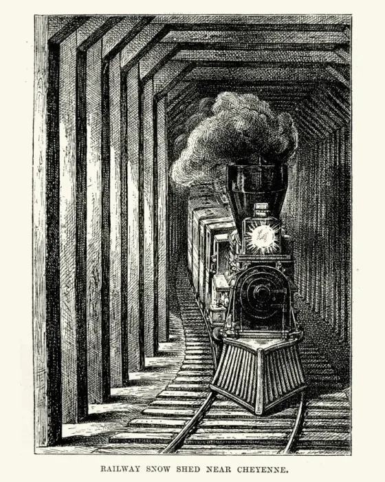 Framed Print : Train in a Railway Snow Shed near Cheyenne 19th Century Framed Print : Train in a Railway Snow Shed near Cheyenne 19th Century