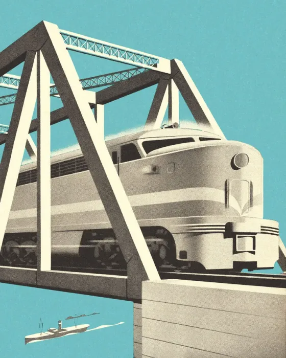 Framed Print : Train Traveling on a Viaduct Framed Print : Train Traveling on a Viaduct