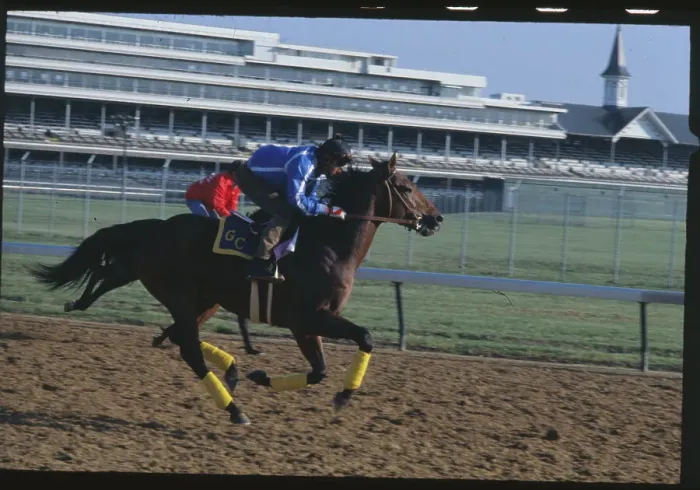 Framed Print : Trainer Riding Horse on Track Framed Print : Trainer Riding Horse on Track