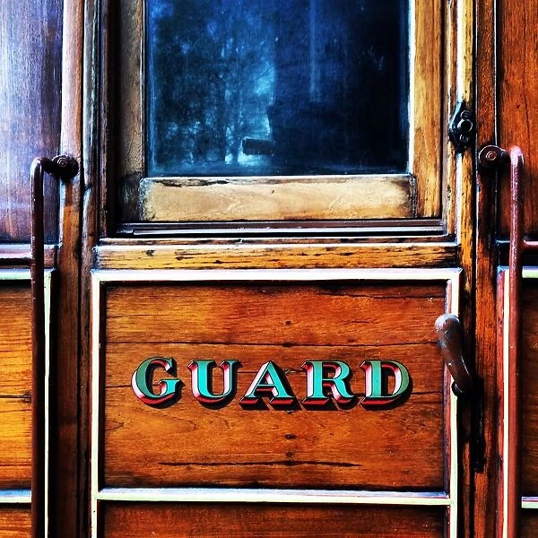 Trains. The Guard door on an old Victorian steam engine carriage