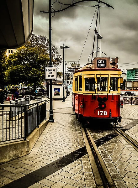 A tram in downtown Christchurch