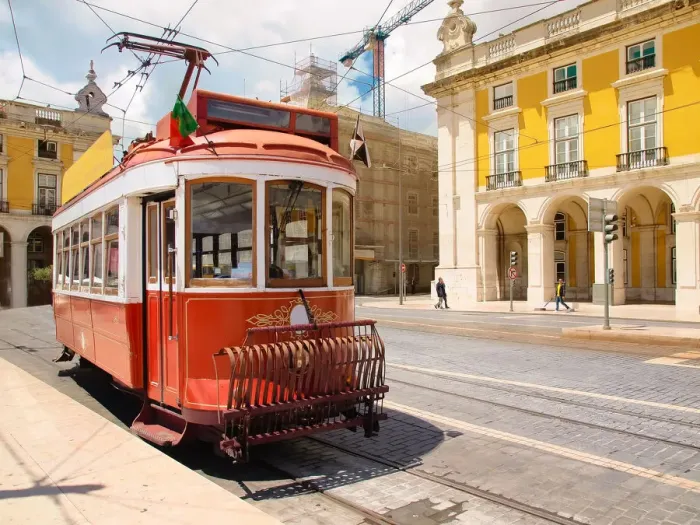 Framed Print : A tram in Praca do Comercio square Framed Print : A tram in Praca do Comercio square
