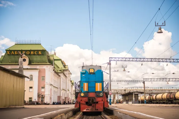 Framed Print : Trans-Siberian railway in Krabarovsk, Russia, Eur Framed Print : Trans-Siberian railway in Krabarovsk, Russia, Eur