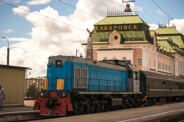 Framed Print : Trans-Siberian railway in Krabarovsk, Russia, Eur Framed Print : Trans-Siberian railway in Krabarovsk, Russia, Eur