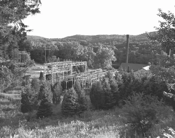 Framed Print : Transformer yard, (B&W), elevated view Framed Print : Transformer yard, (B&W), elevated view