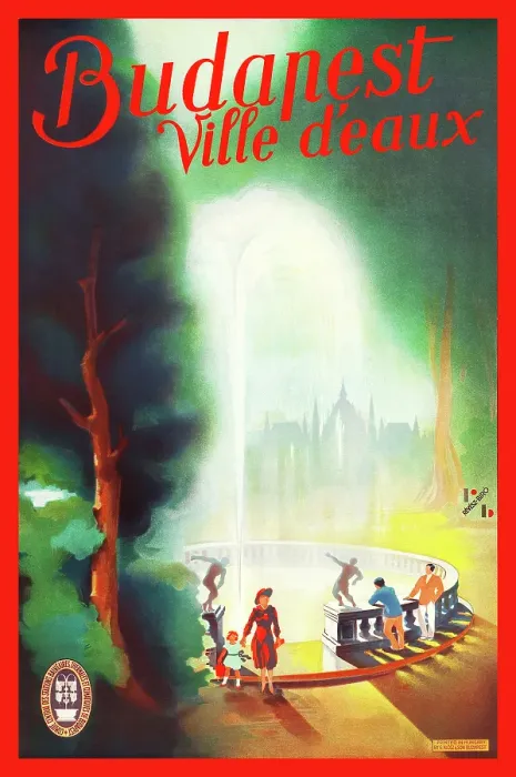 Framed Print : Travel Poster, Budapest, Ville D'Eaux Framed Print : Travel Poster, Budapest, Ville D'Eaux