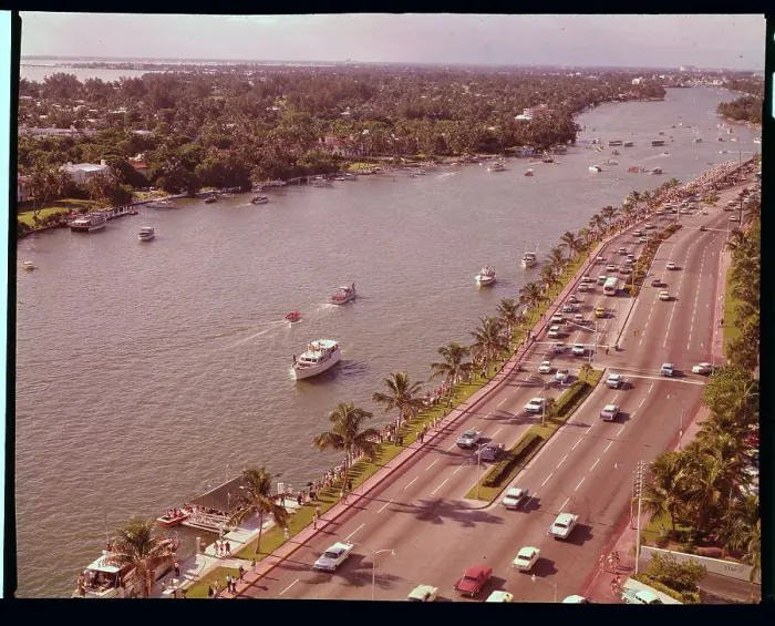Framed Print : Travelers by Boats and Cars near Miami Hotel Site Framed Print : Travelers by Boats and Cars near Miami Hotel Site