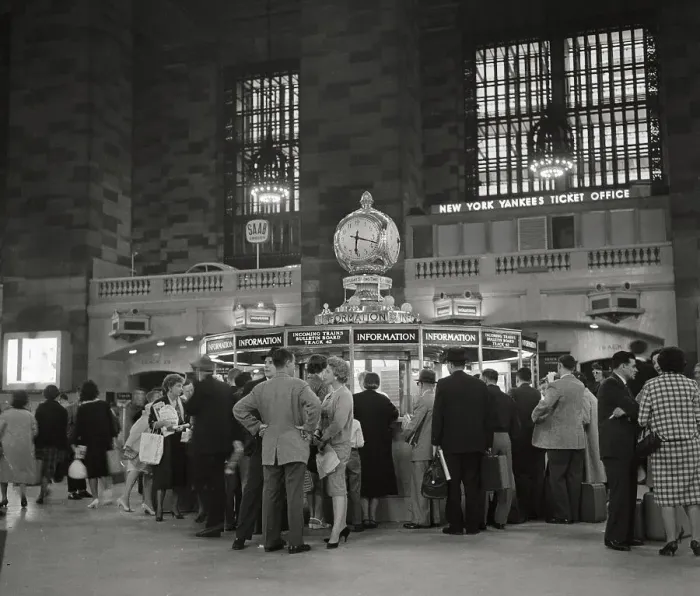 Framed Print : Travelers standing Near Grand Central Information Booth Framed Print : Travelers standing Near Grand Central Information Booth