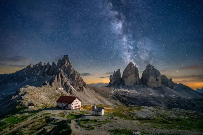 Framed Print : Tre Cime di Lavaredo at night with a milky way on background. Dolomites, Italy Framed Print : Tre Cime di Lavaredo at night with a milky way on background. Dolomites, Italy