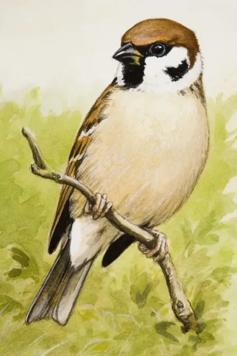 Framed Print : Tree sparrow (Passer montanus), perching on a branch, looking away Framed Print : Tree sparrow (Passer montanus), perching on a branch, looking away