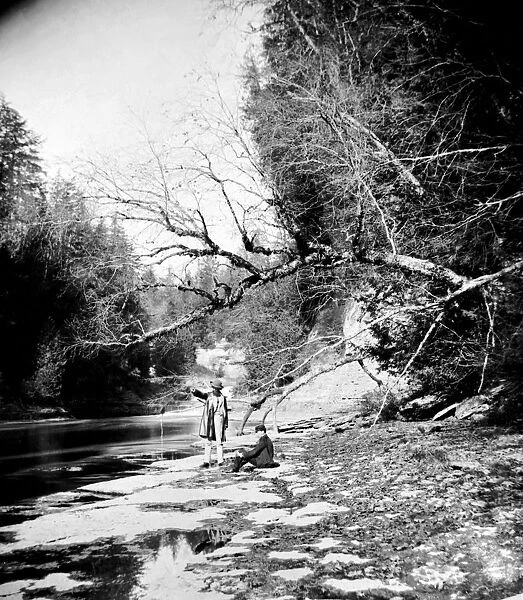 Trenton. 1859: Two men by the river near Trenton Falls on the West Canada Creek near Utica