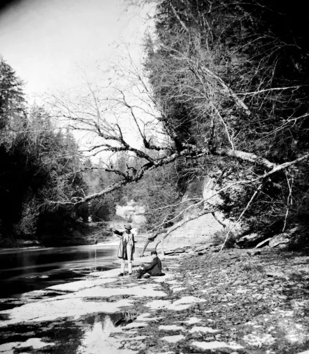 Framed Print : Trenton. 1859: Two men by the river near Trenton Falls on the West Canada Creek near Utica Framed Print : Trenton. 1859: Two men by the river near Trenton Falls on the West Canada Creek near Utica