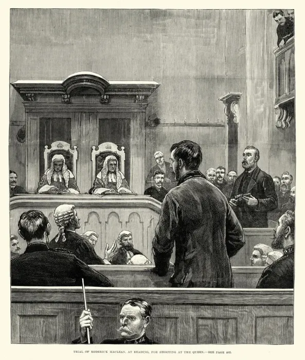 Framed Print : Trial of Roderick McLean for shooting at Queen Victoria 1882 Framed Print : Trial of Roderick McLean for shooting at Queen Victoria 1882