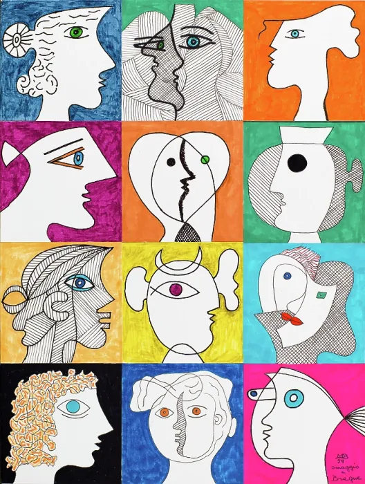 Framed Print : 'Tribute to Braque (Omaggio a Braque), by Mario De Biasi, from the 'Faces' series, 1999, 20th Century, drawing' Framed Print : 'Tribute to Braque (Omaggio a Braque), by Mario De Biasi, from the 'Faces' series, 1999, 20th Century, drawing'