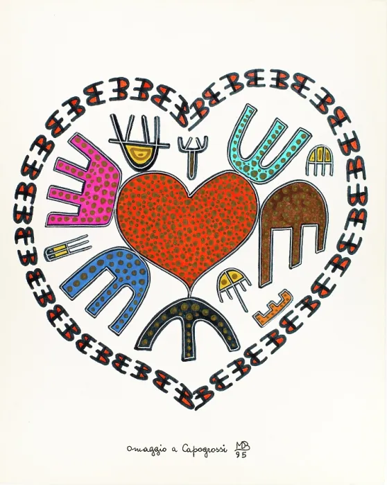 Framed Print : 'Tribute to Capogrossi (Omaggio a Capogrossi), by Mario De Biasi, from the 'Hearts' series, 1985, 20th Century, drawing' Framed Print : 'Tribute to Capogrossi (Omaggio a Capogrossi), by Mario De Biasi, from the 'Hearts' series, 1985, 20th Century, drawing'