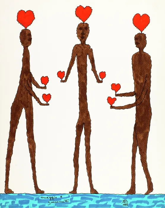 Framed Print : 'Tribute to Giacometti (Omaggio a Giacometti), by Mario De Biasi, from the 'Hearts' series, 1996, 20th Century, drawing' Framed Print : 'Tribute to Giacometti (Omaggio a Giacometti), by Mario De Biasi, from the 'Hearts' series, 1996, 20th Century, drawing'