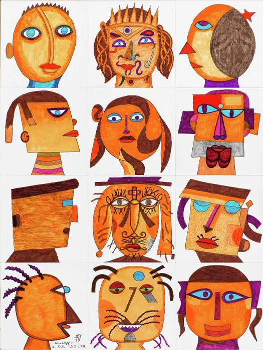 Framed Print : 'Tribute to Xul Solar (Omaggio a Xul Solar), by Mario De Biasi, from the 'Faces' series, 1999, 20th Century, drawing' Framed Print : 'Tribute to Xul Solar (Omaggio a Xul Solar), by Mario De Biasi, from the 'Faces' series, 1999, 20th Century, drawing'